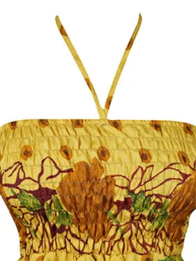 Women's Luxe Halter Dress, Yellow Boho Recycled Silk Dresses S/M