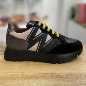 Wonders A-2452-T Ladies Spanish Black & Cream Leather & Textile Elasticated Trainers
