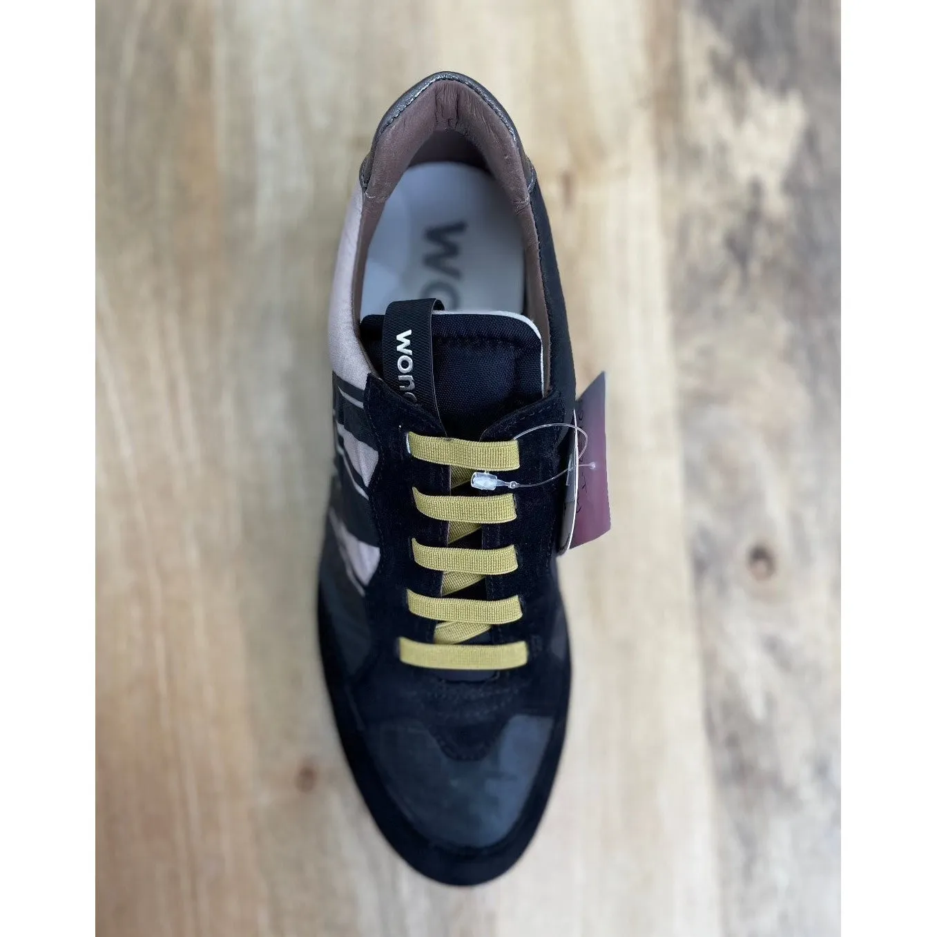 Wonders A-2452-T Ladies Spanish Black & Cream Leather & Textile Elasticated Trainers