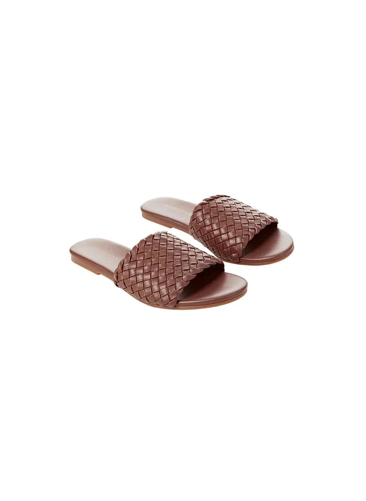 Woven Slider Sandals Dark Tan