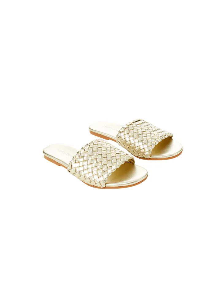 Woven Slider Sandals Gold