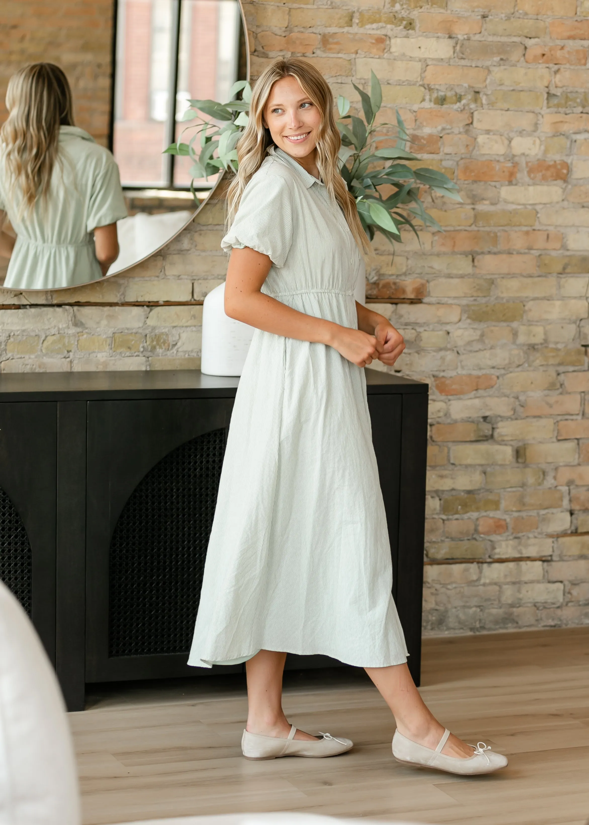 Zita Striped Short Sleeve Button Up Shirt Dress - FINAL SALE